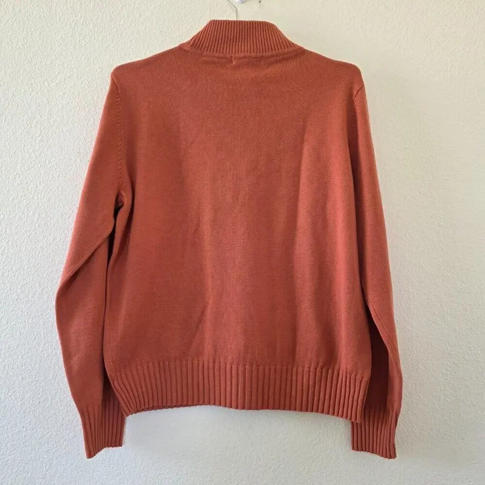 Dressbarn Rust Mock Neck Sweater Womens Size M Ribbed Pullover Burnt Orange